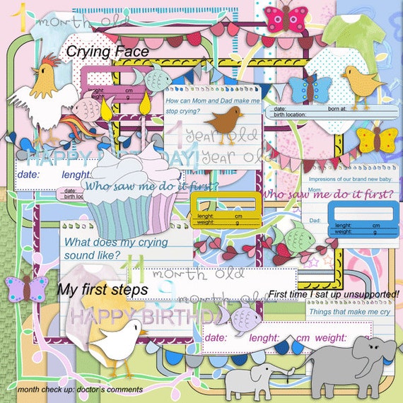 Items similar to Baby First Year Diary, Digital scraps, 1st Year