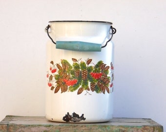 Soviet Vintage Enamel Milk Can - Enamelware - Shabby Chic Kitchen Decor - Farmhouse Decoration