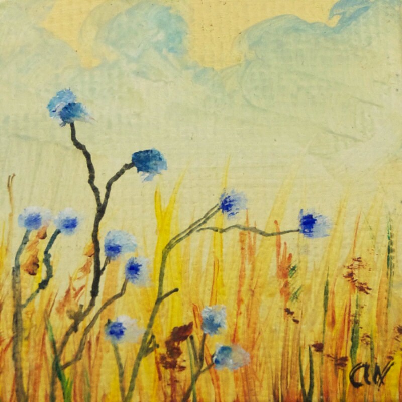 Vanilla Sky 2x2 original oil painting with easel by KoiCatCreative