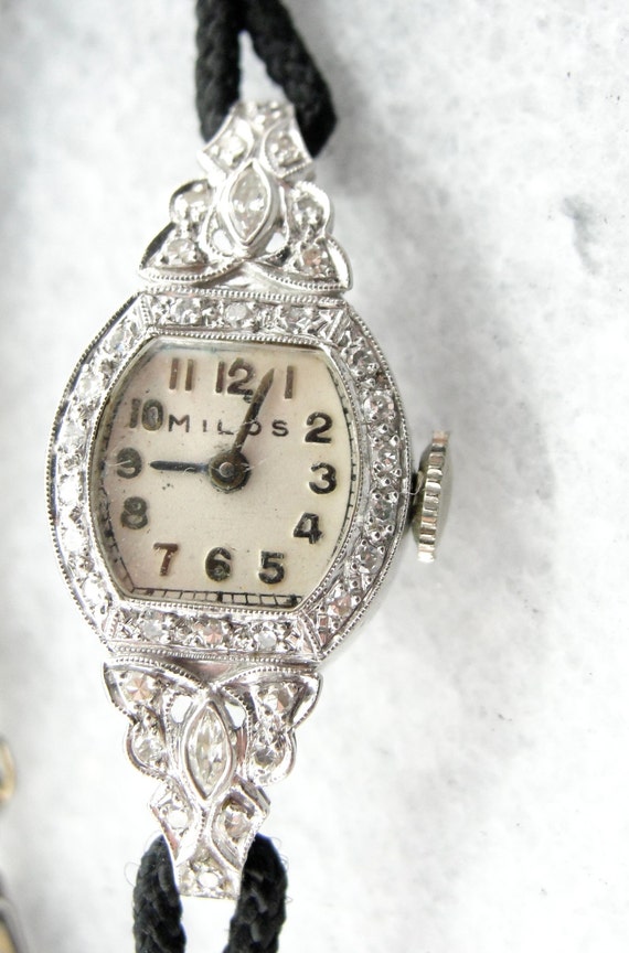 Antique Platinum and Diamond Ladies Wrist Watch Milos Savoy Company 