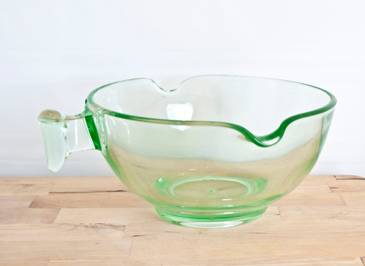 Dandb Green Depression Glass Mixing Bowl Batter Double Pour