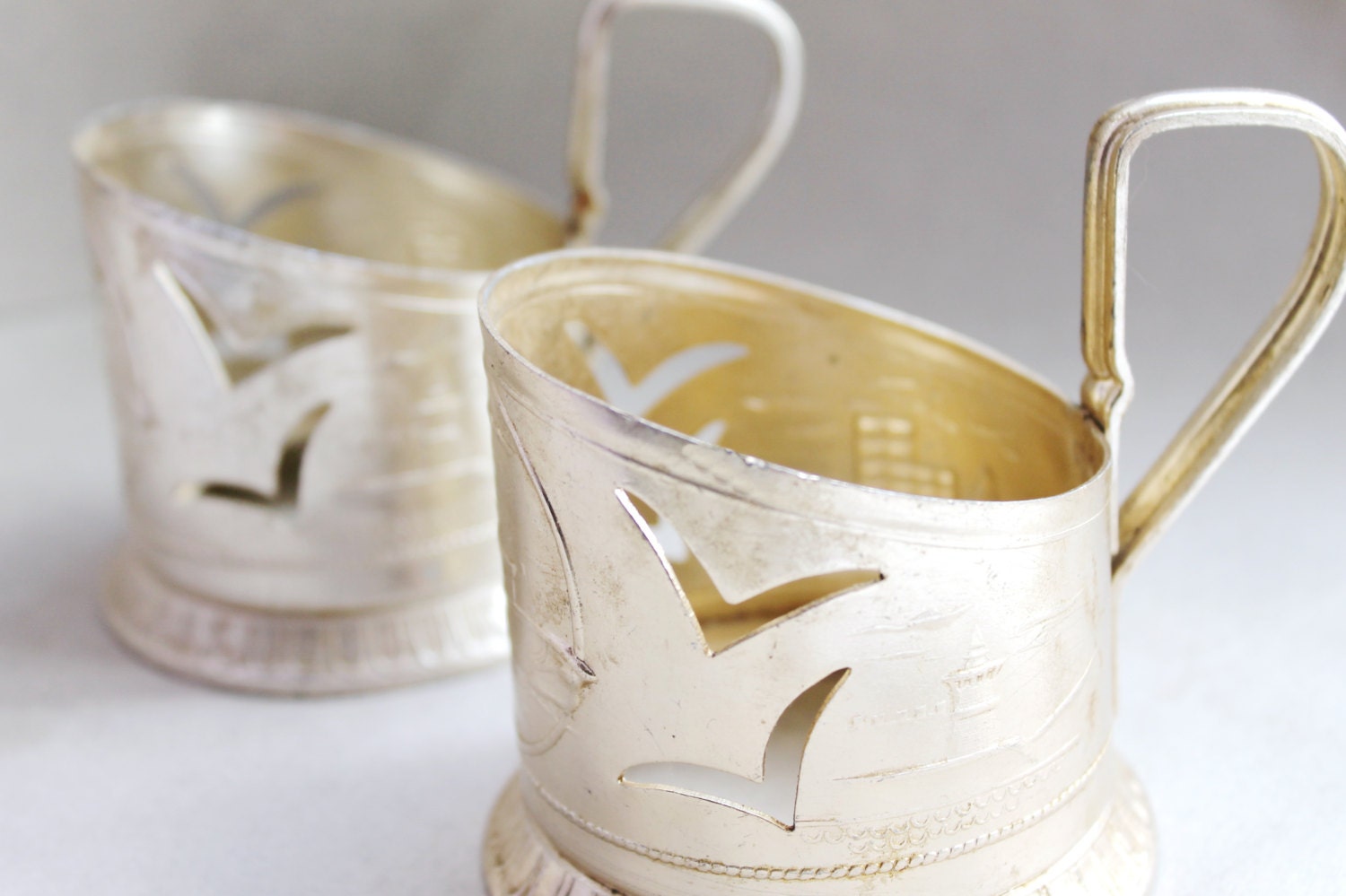 Set of 2 Vintage Russian Tea Glass Holders