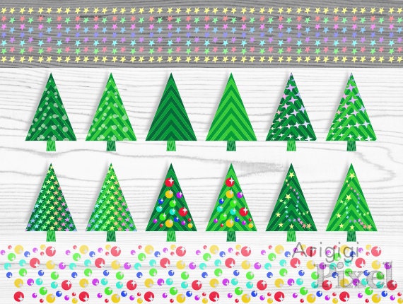 Christmas trees clip art festive clipart X-mas borders