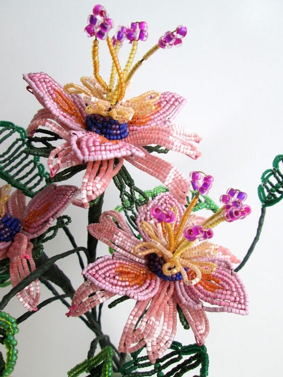 French Beaded Flowers stems with beaded Leaves. Avatar movie