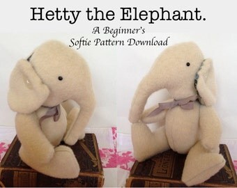 Stuffed Elephant Pattern, Hetty the Elephant - Softie Pattern Suitable for Beginners. Soft Toy Pattern to Sew.