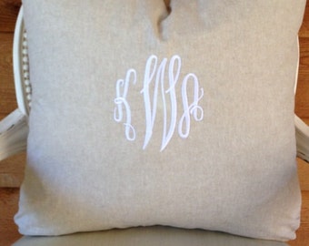 Monogrammed Linen Pillow Cover/ 20x20 Accent Pillow/ Toss Pillow/ Designer Pillow Decorative Pillow/ Linen Pillow