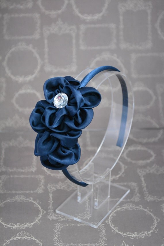 Navy Blue Headband Navy Blue Satin Flower Multi Layer