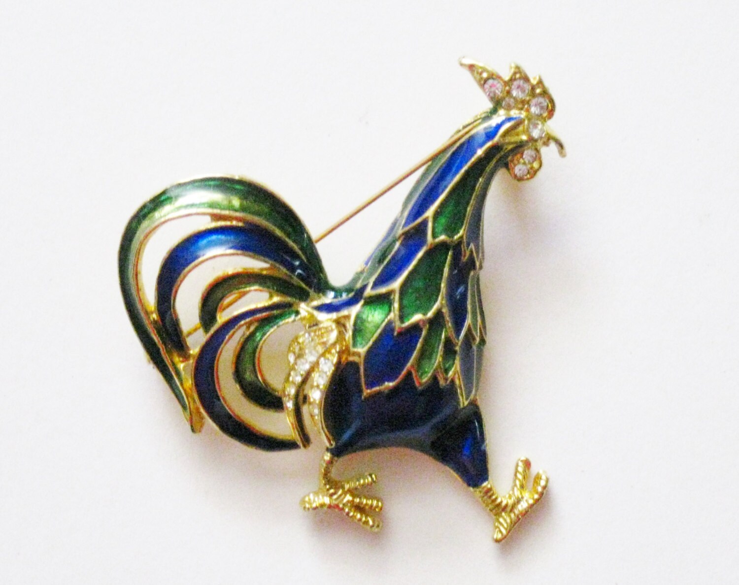 Cloisonne Rooster Pin Vintage Costume by mainevintagetreasure