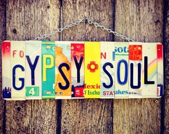 License plate art. Gypsysoul. Boho. Gypsy. Hippie. Vintage. Recycled. Roomdecor. Giftidea. Travel. Hawaii. Beach.
