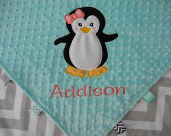 Personalized Baby Blanket, Penguin Baby Blanket, Penguin Nursery, Custom Minky Blanket, Made to Order