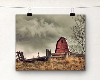 Red Barn, Fine Art Photography Print, 8x10, Rural Alberta Rustic Photo