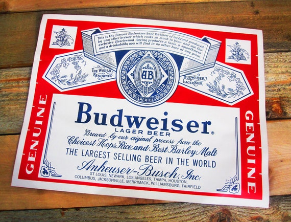 Items similar to Vintage 70s Huge Budweiser Beer Poster sized Sticker ...