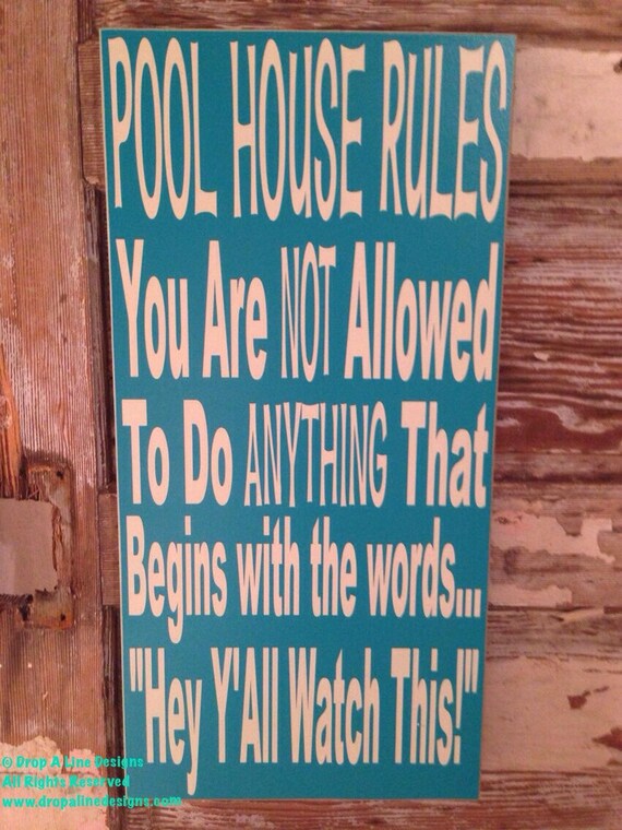 Pool House Rules Sign 12 x 24 Wood Sign funny sign