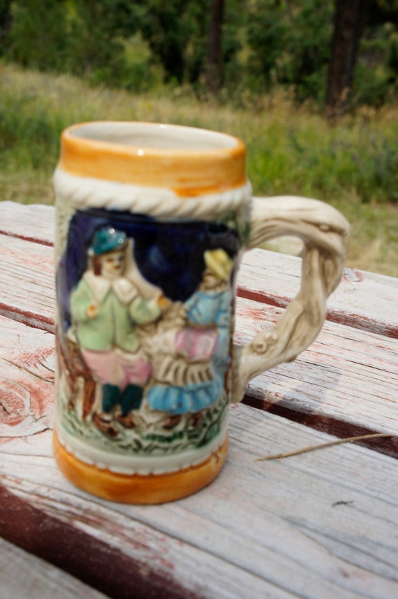 small Majolica style beer stein Japan vintage collectible