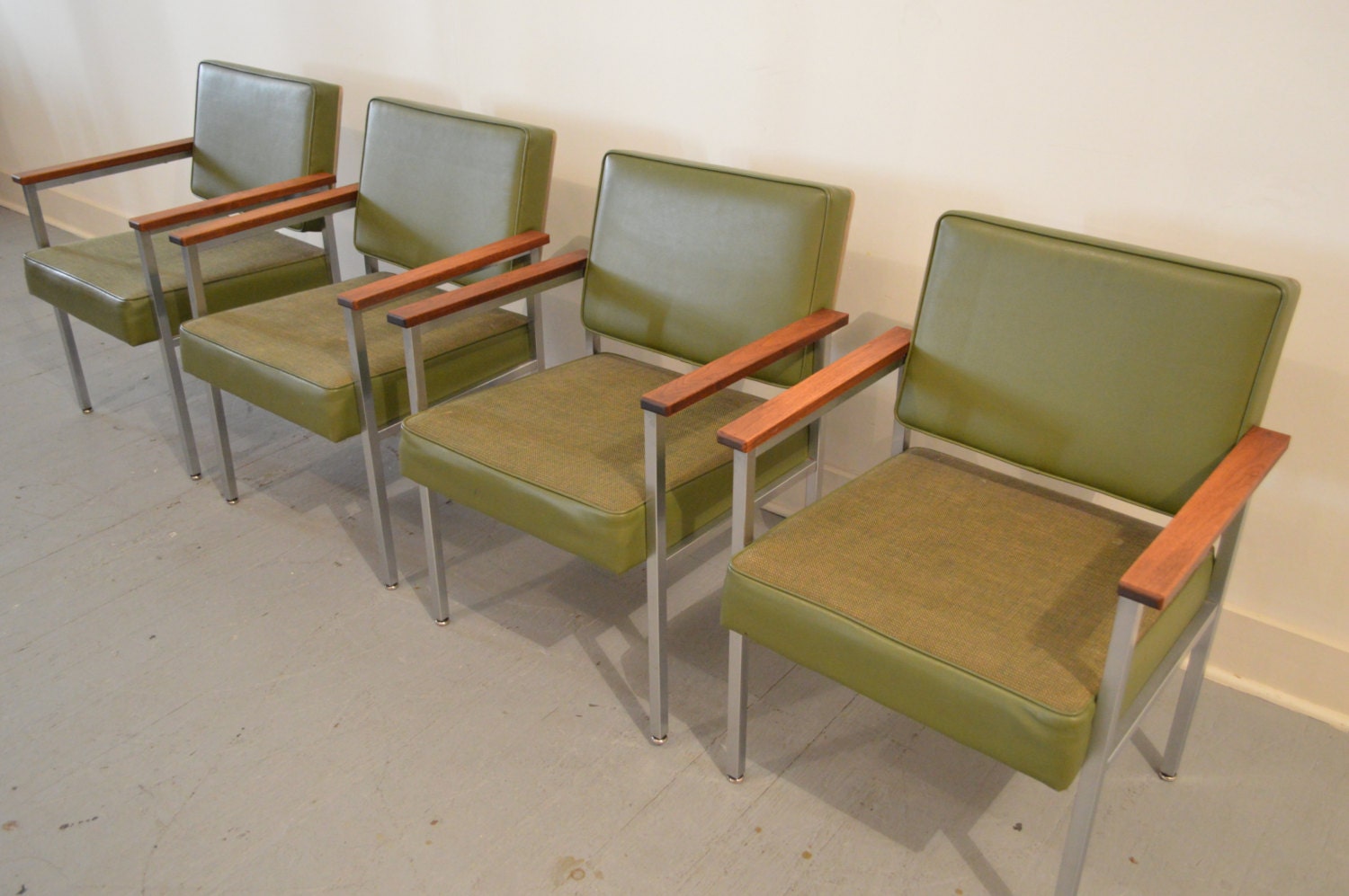 Set of Four Vintage Mid Century Office Chairs in Green by All Steel