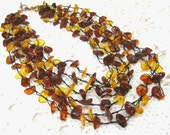 Baltic Amber Necklace Hand knotted Multistrand Brown Yellow Amber Chips Natural Organic Jewelry Eco friendly  Earthy  Rustic Antique copper