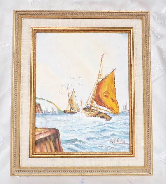vintage seascape painting of sailboat