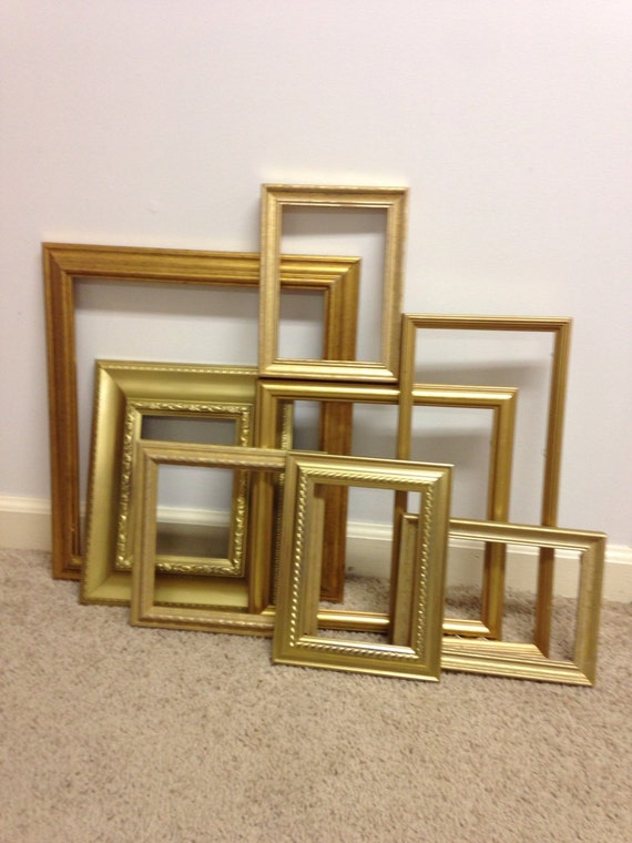 gold frame gallery wall set of 8 Old Gold by FreshRestorations