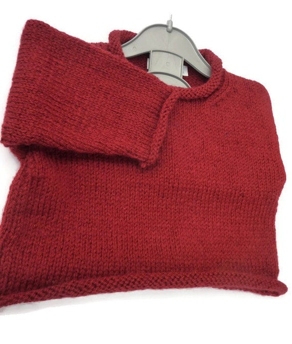 Baby Red Roll Neck Jumper in Red / Hand Knit Baby Jumper