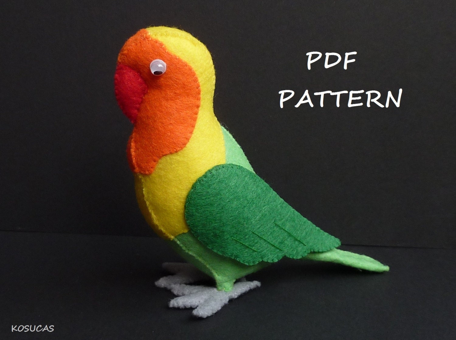 PDF sewing pattern to make a felt bird Agapornis
