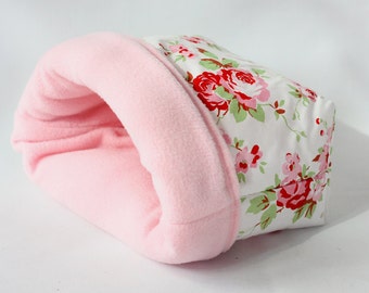 XXL sleeping bag / cuddle sack "roses" with light pink fleece for guinea pigs