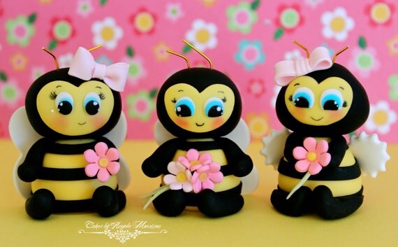 Set of 3 bees cake topper