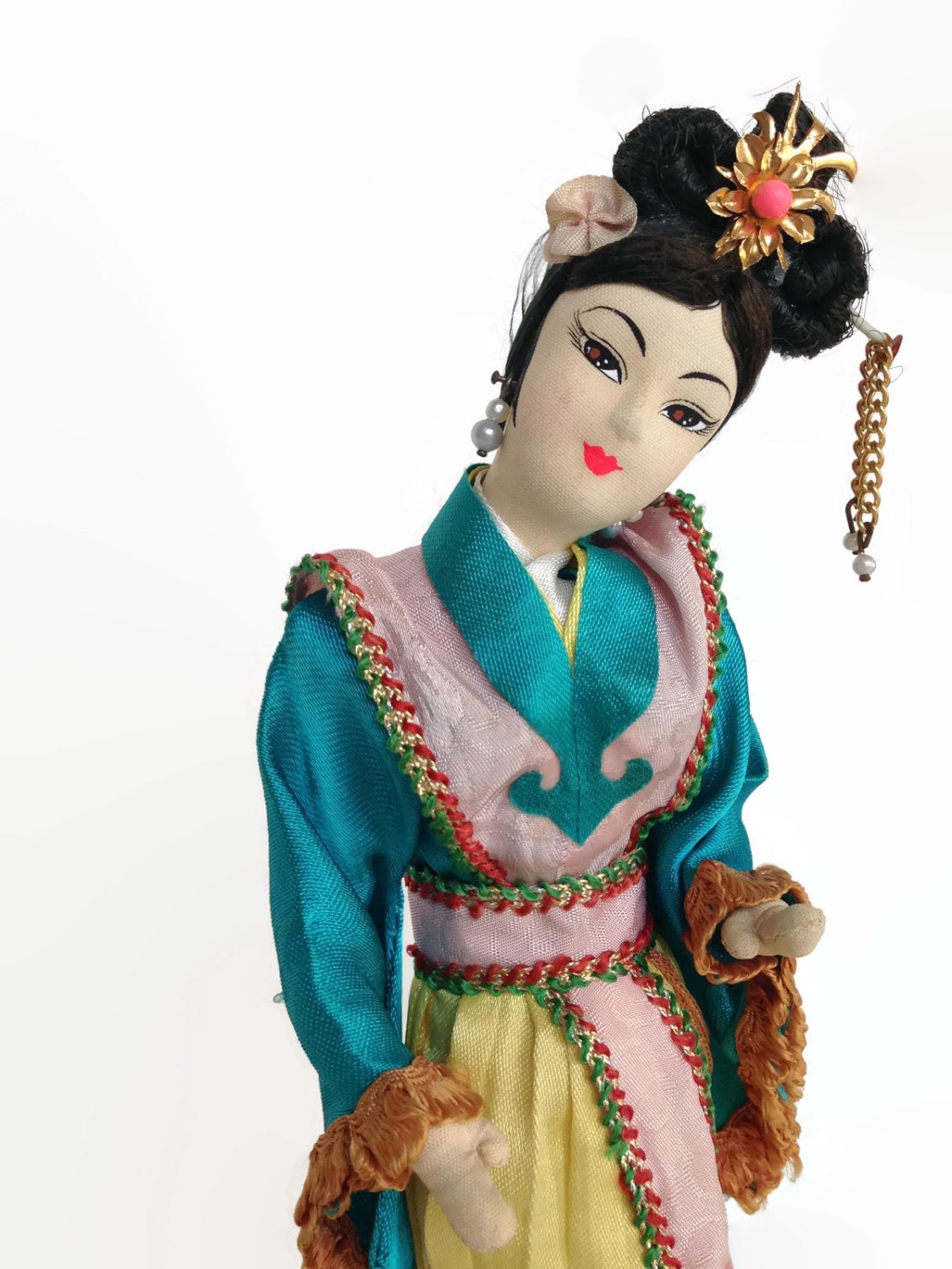 Vintage Asian Cloth Doll Chinese Woman Figurine Traditional 2316