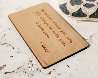 Personalized wallet insert card, luxury wooden wallet card, custom insert card, 5th year anniversary gift, real wood wallet card