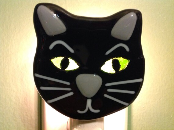 Cat Black Cat Fused Glass Halloween Night Light by LaGlasSea