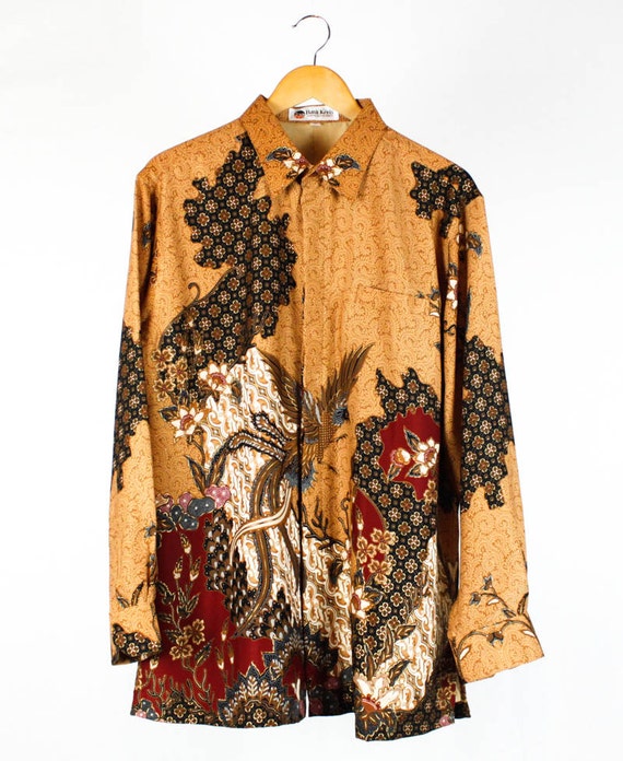 vintage batik print shirt silk feel sleeve vintage batik print shirt silk feel sleeve
