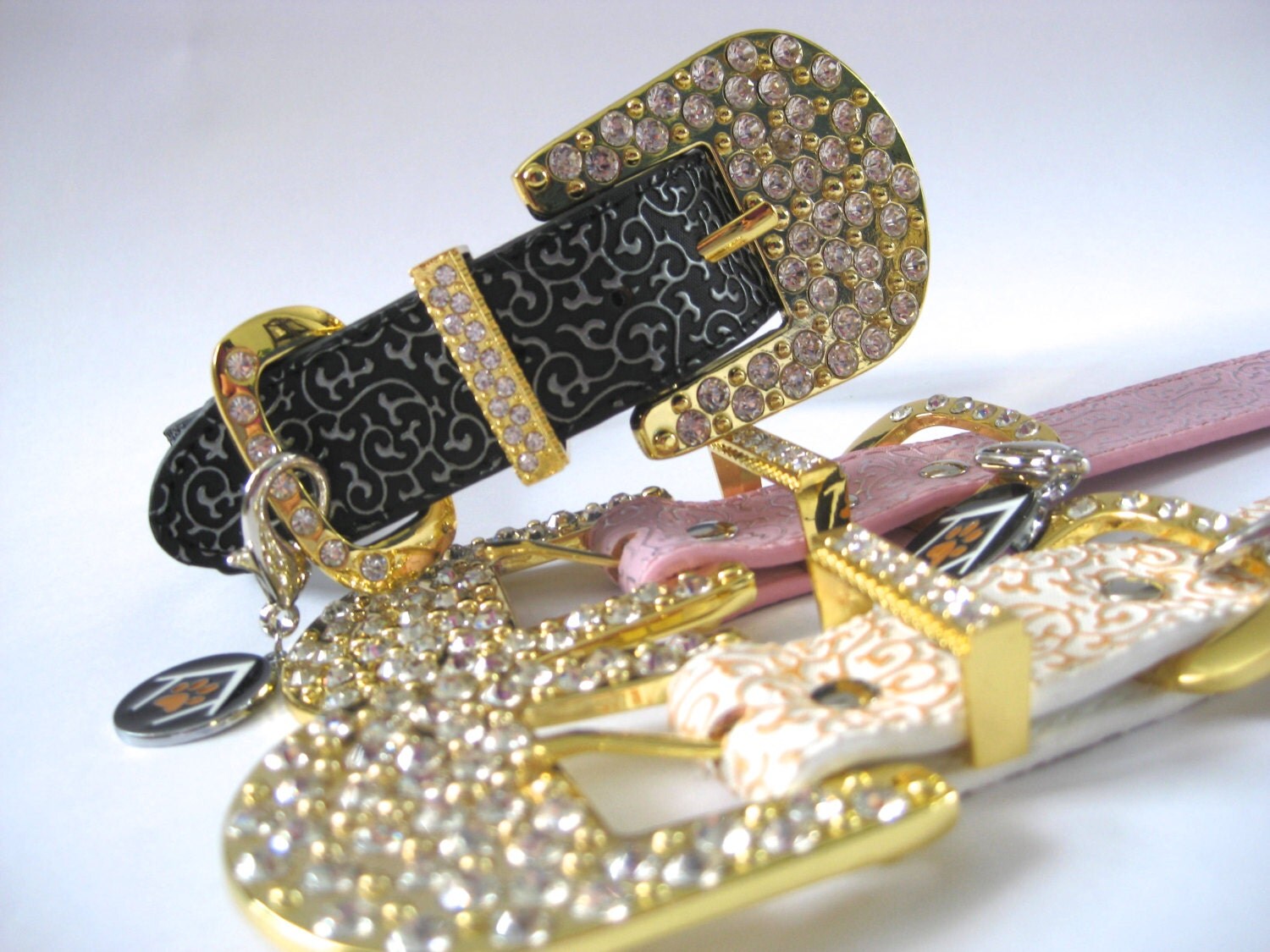 Extra Large Dog Collar Gold Bling 2 Crystal Buckle