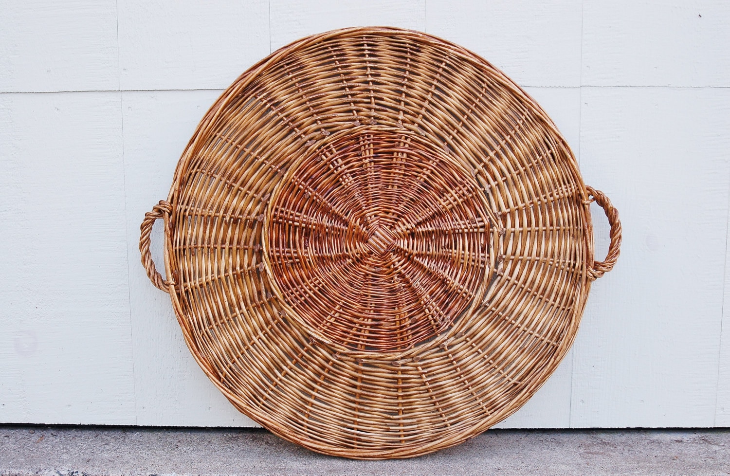 Large Round Wicker Tray French Hand Woven Wicker Serving