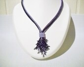 Fringe necklace in purple with Swarovski crystal, herringbone stitch, purple jewelry, beaded necklace, beadwoven jewelry, purple necklace
