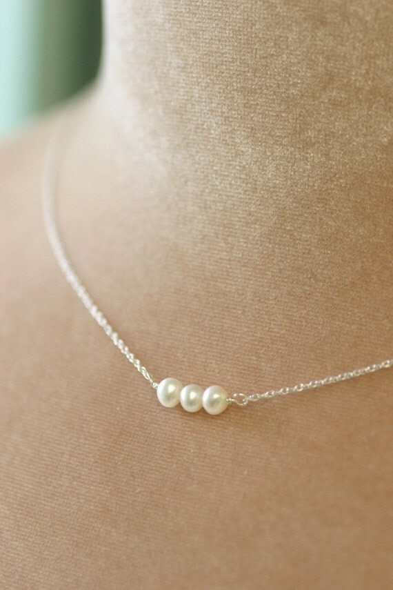 Three pearl necklace pearl bridesmaid necklace bridesmaid