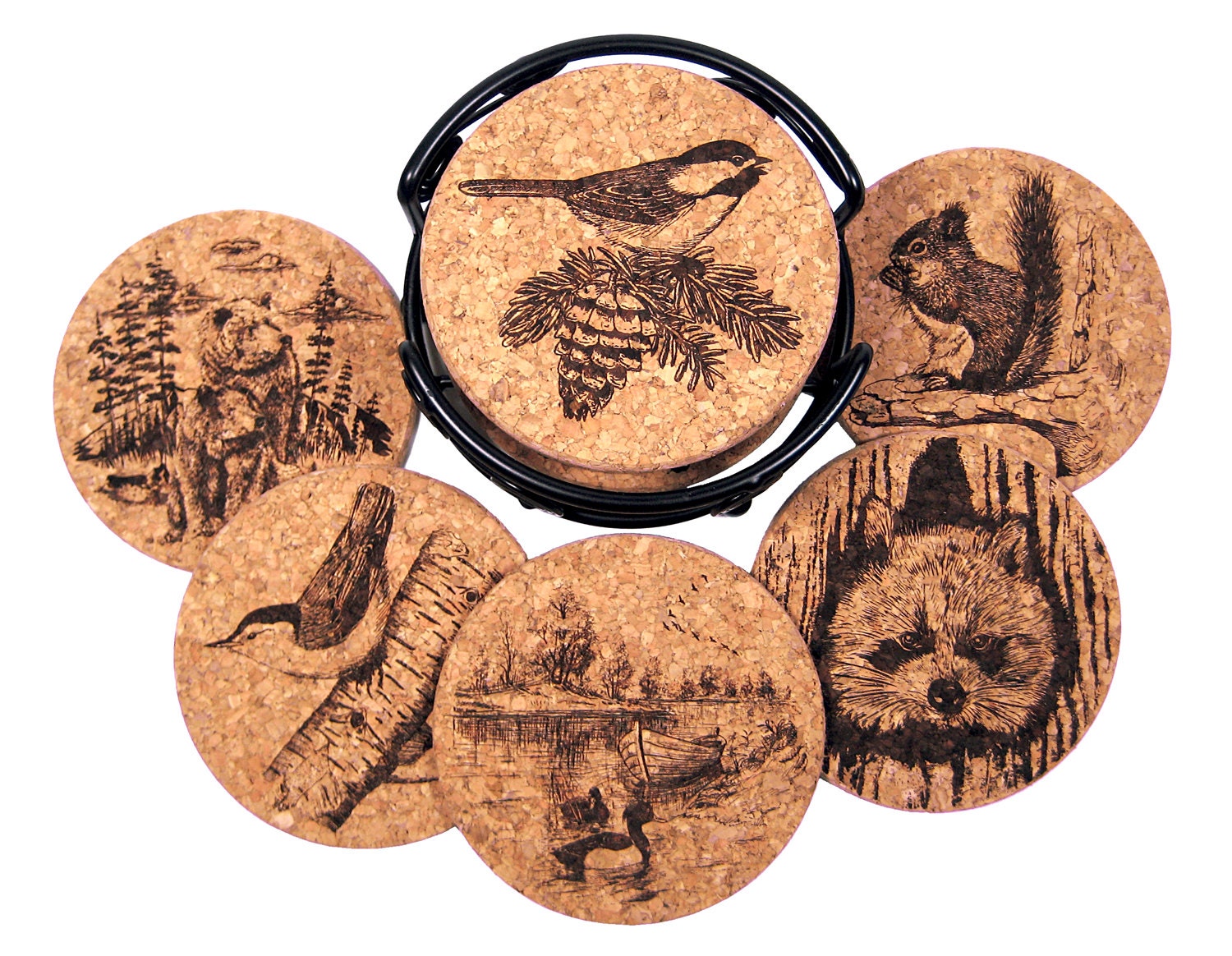 Nature Laser Etched Cork Coaster Set