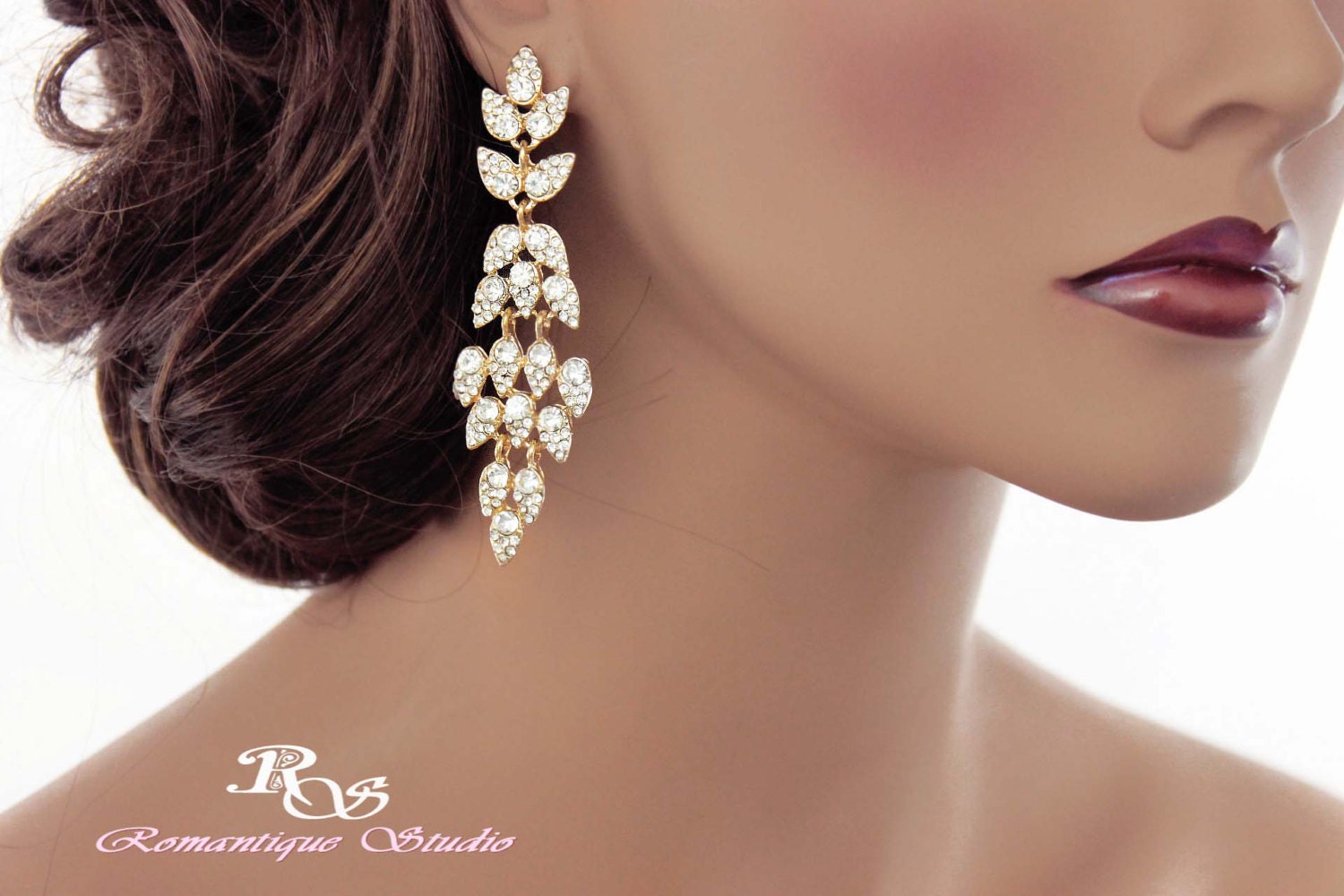Gold bridal earrings wedding earrings crystal by RomantiqueStudio