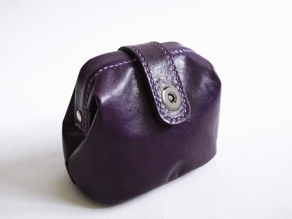 Leather Mini Doctor Satchels Bag/ Makeup Pouch/ Magnetic Closure/ Purple/ Hand-Stitched/ Handmade