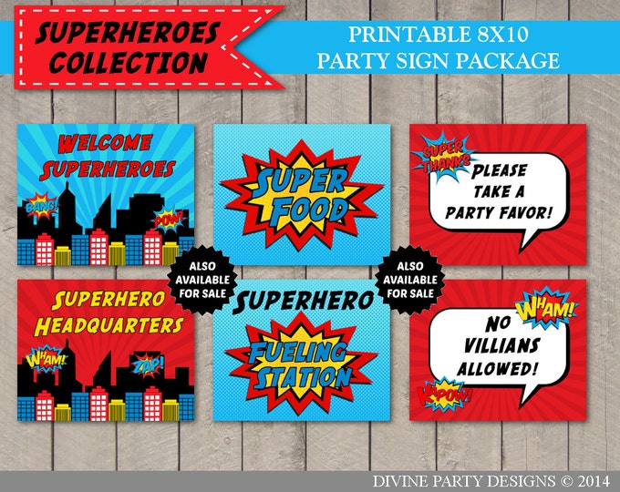 SALE INSTANT DOWNLOAD Superhero Pick Your Superpowers Sign and Tags / 5x7 Sign / 3 Inch Tags with Superpowers / Superheroes Collection