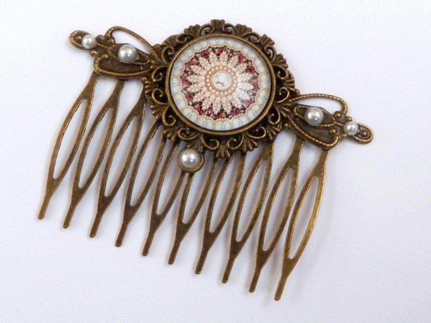 Antiquestyle hair comb with pearls flower antique hair comb