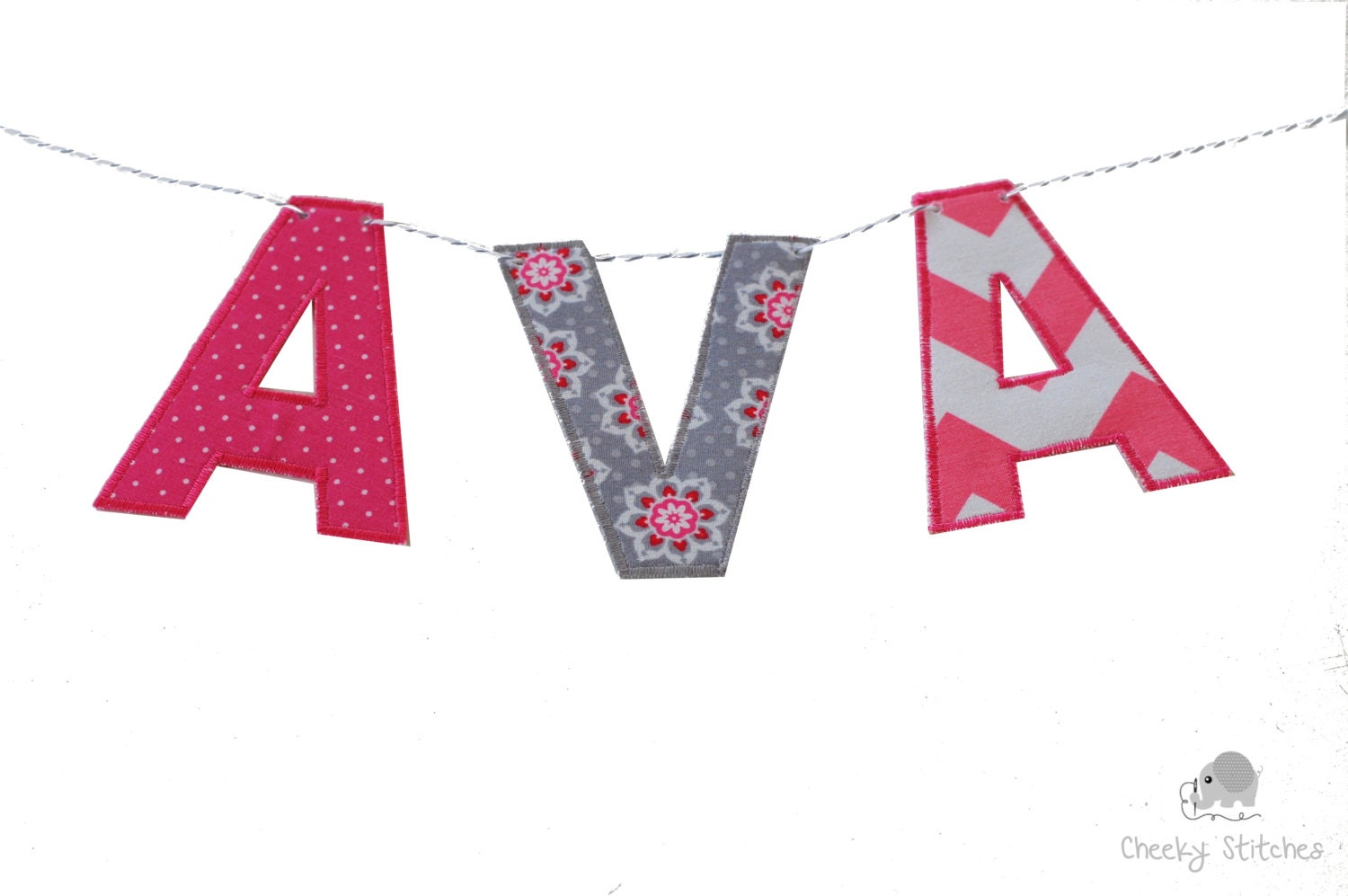 Hanging letters fabric name banner personalized by CheekyStitches