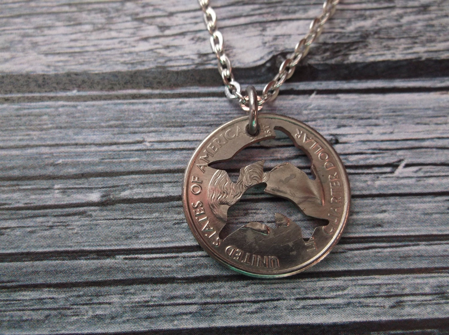 US Quarter Two Dolphins Cut Out Coin Necklace US State