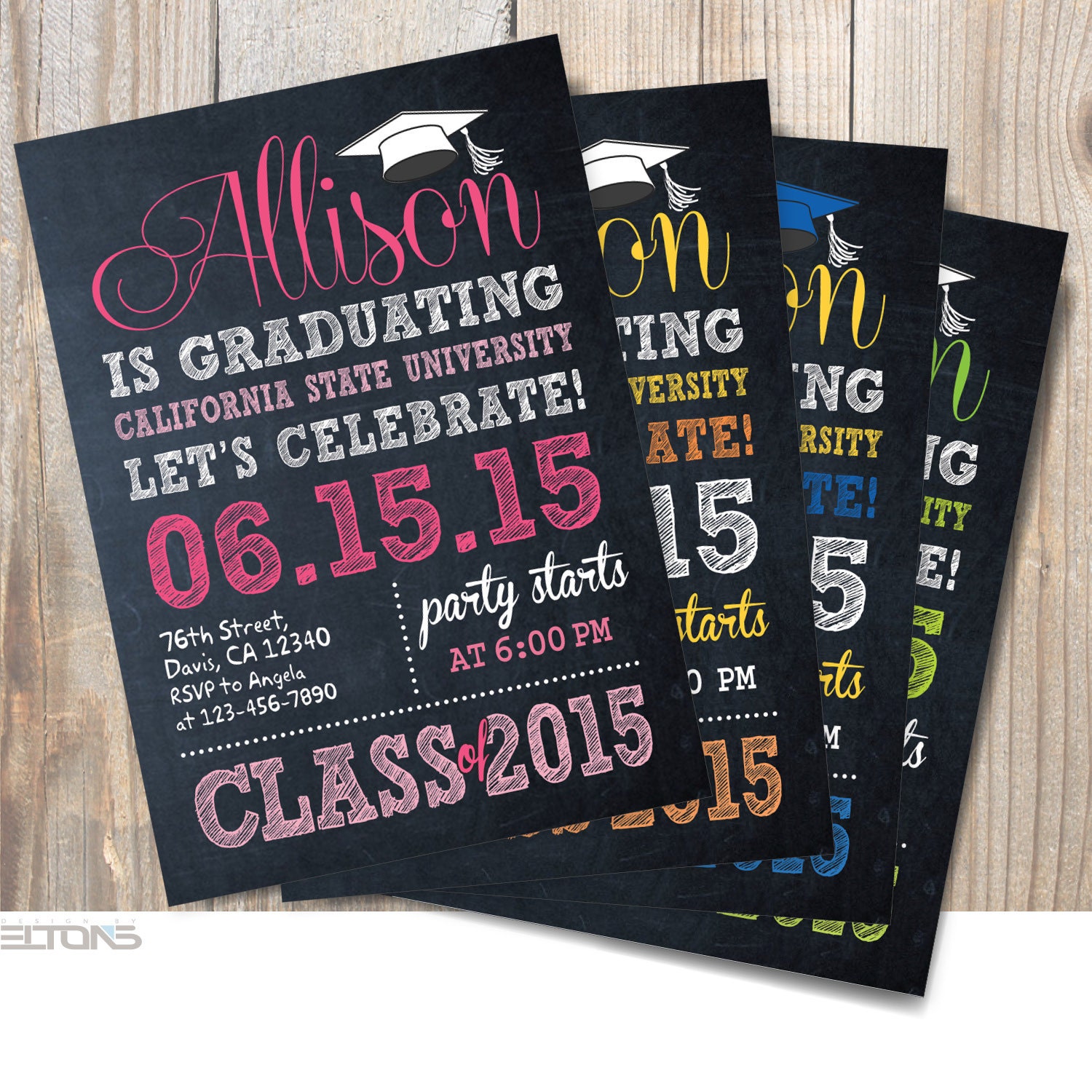 Graduation Invitation Chalkboard DoubleSided Graduation