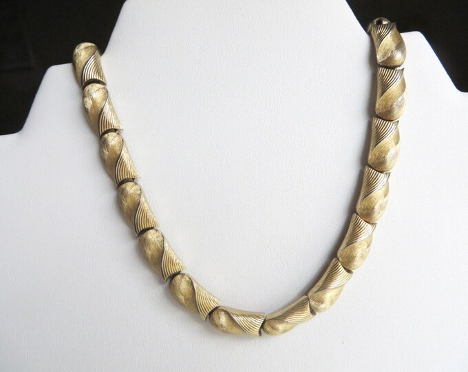 Vintage Trifari Gold Tone Necklace Brushed Gold Tone Choker Signed 14" 1970s Jewelry