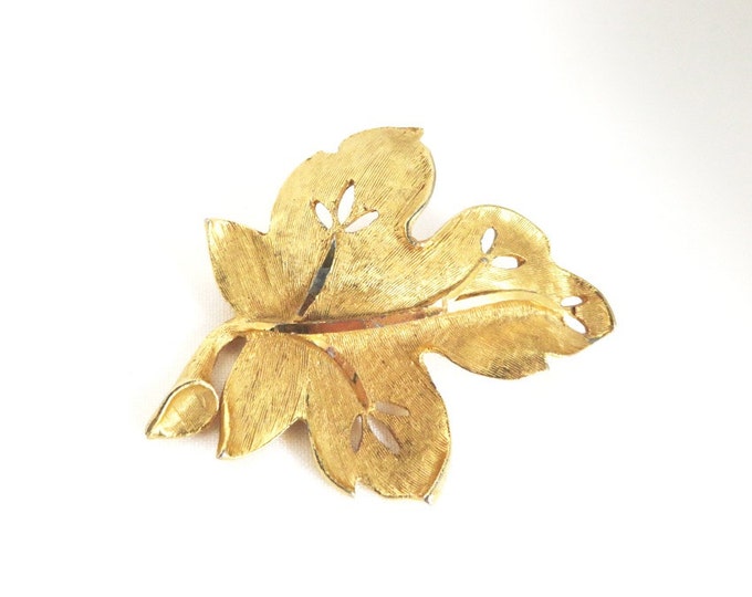 BSK Leaf Brooch, Vintage Goldtone Brooch, Signed BSK Jewelry, Matte Leaf Pin