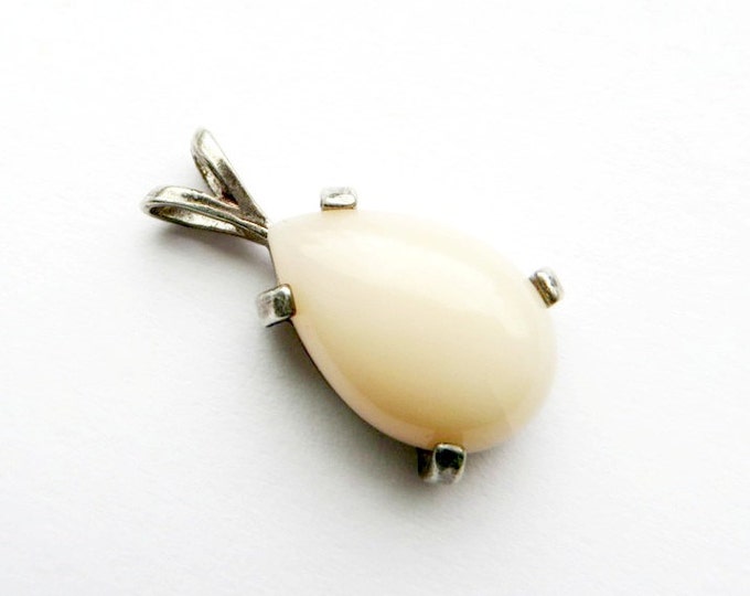 ON SALE! Vintage White Stone Pendant - Sterling Silver Teardrop Shape Pendant