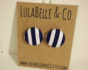 Navy Stripes Button Earring
