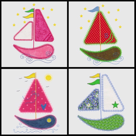Our exclusive Sailboat applique machine embroidery designs.
