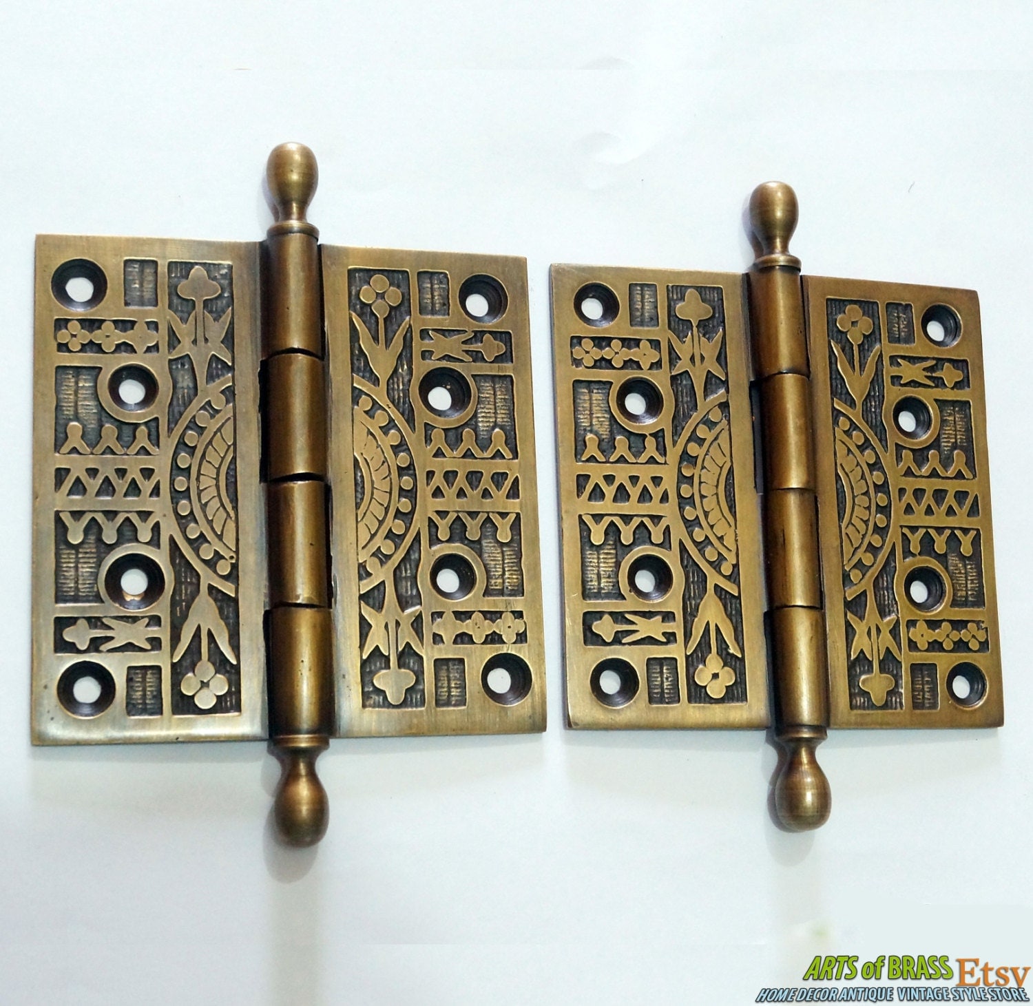 Pair / 2 pcs Antique Vintage Solid Brass Large Door HINGES