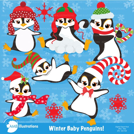 Penguin clipart, Christmas clipart, Winter clipart, animal clipart, bird clipart, commercial use, instant download, AMB-307 Il_570xn