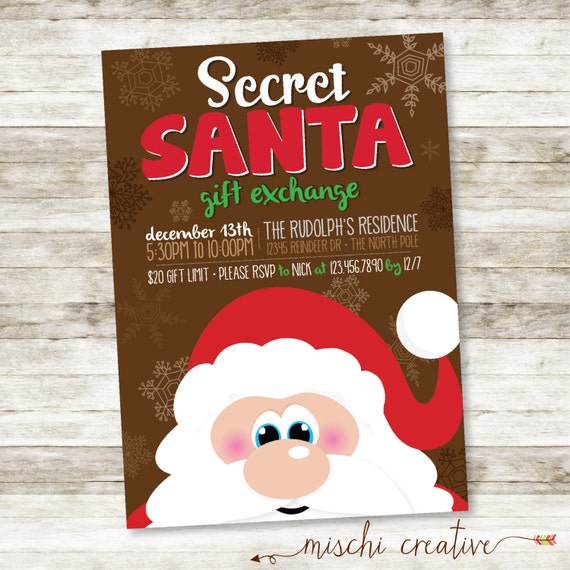 Secret Santa Gift Exchange Holiday Party Digital Printable